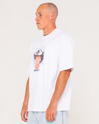 Man wearing Wanted Short Sleeve Tee in White