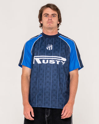 Man wearing Frenetic Short Sleeve Tee in Navy Blue