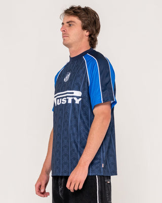 Man wearing Frenetic Short Sleeve Tee in Navy Blue