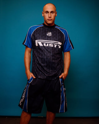 Man wearing Frenetic Short Sleeve Tee in Navy Blue