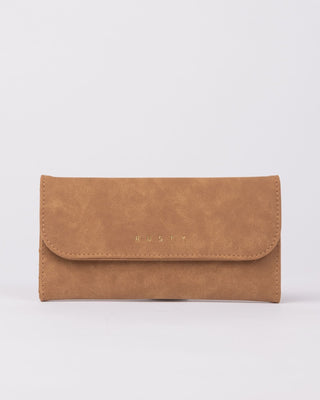 Womans Aria Suede Flap Wallet in Tan