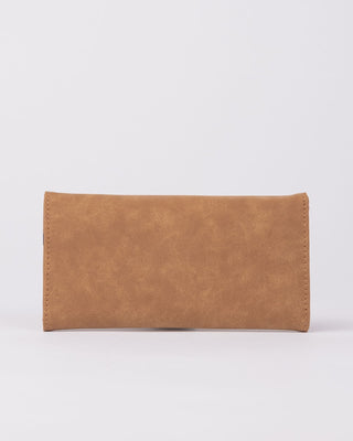 Womans Aria Suede Flap Wallet in Tan