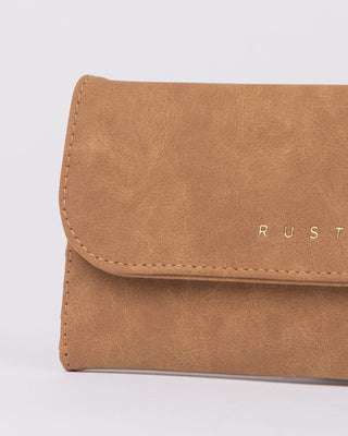 Womans Aria Suede Flap Wallet in Tan
