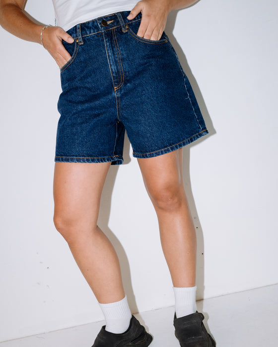 woman-wearing-cyprus-high-denim-short-in-deep-sea-blue