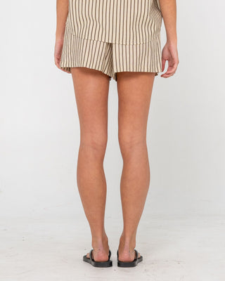 Woman wearing Sandy Stripe Short in Oatmeal Stripe