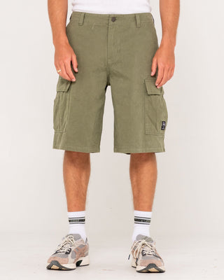 Man wearing Commando Cargo Short in Army Green