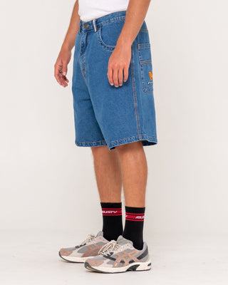 Man wearing Flip Daddy Low Ballin Jort in Middy Blue