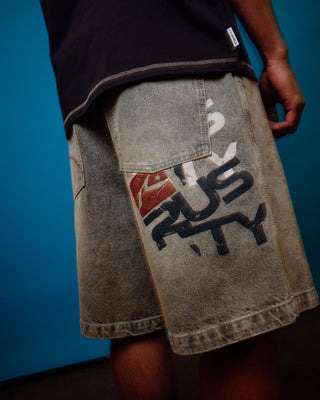 Man wearing Stone Cold Baggy Jort in Dirty Dawg