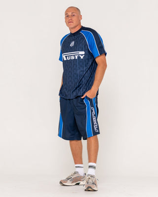 Man wearing Cybernate Sports Mesh Short in Navy Blue