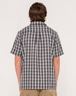 Man wearing Datsun Check Shirt in Black