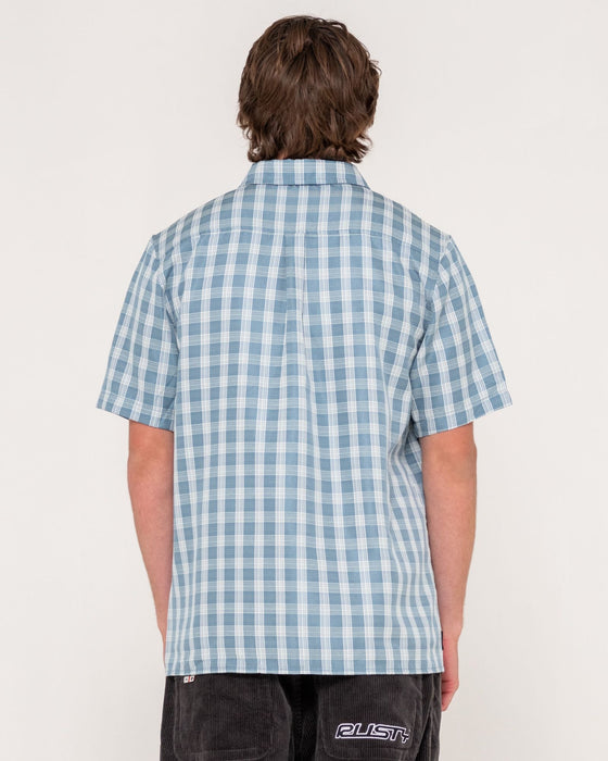 man-wearing-datsun-check-short-sleeve-shirt-in-dolphin-blue