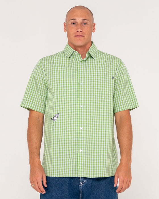 man-wearing-lucifer-got-lucky-ss-shirt-in-green