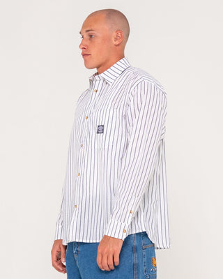 Man wearing Vallejo Tech Long Sleeve Shirt in White