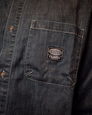 Man wearing Vallejo Denim Long Sleeve Shirt in Indigo