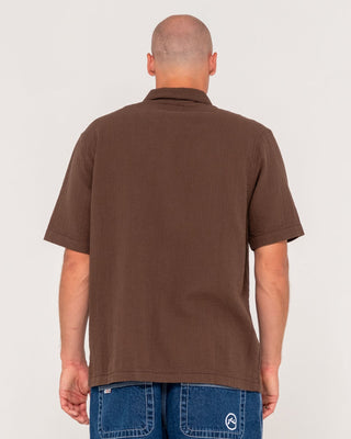 Man wearing Canseco Vacation Short Sleeve Shirt in Pinecone