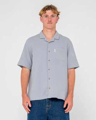 Man wearing Canseco Vacation Short Sleeve Shirt in Ultimate Grey