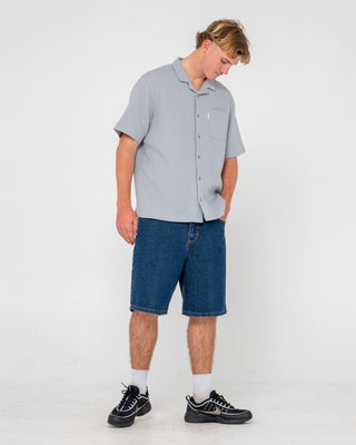 Man wearing Canseco Vacation Short Sleeve Shirt in Ultimate Grey
