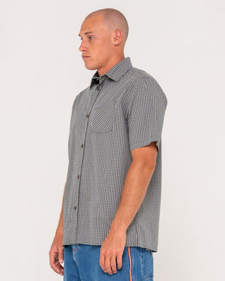 Man wearing Datsun Cuts Short Sleeve Shirt in Savanna