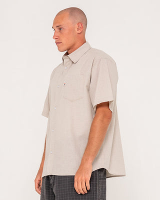 Man wearing Stasha Pocket Short Sleeve Shirt in Light Khaki