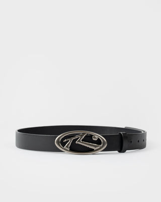 Mens R Dot Buckle Leather Belt in Black