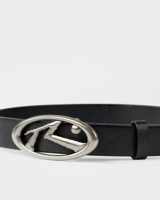 Mens R Dot Buckle Leather Belt in Black