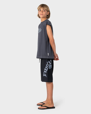 Boy wearing Scream Fixed Waist Boardshort Boys in Black
