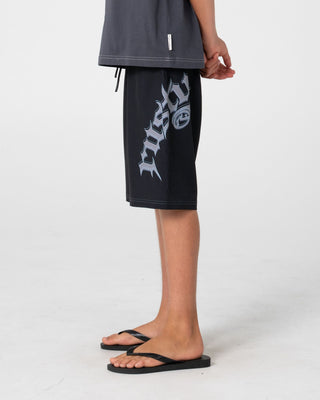 Boy wearing Scream Fixed Waist Boardshort Boys in Black