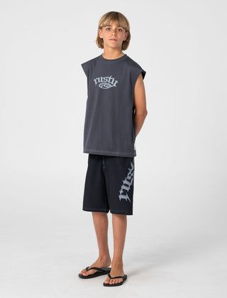 Boy wearing Scream Fixed Waist Boardshort Boys in Black