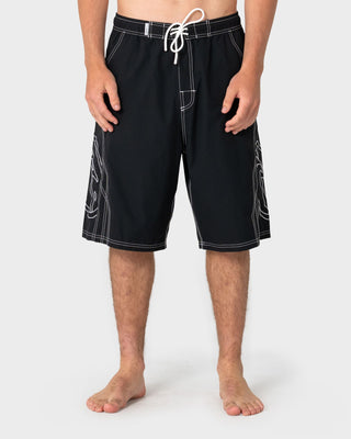 Man wearing Tombstones Hybrid Waist Boardshort in Black