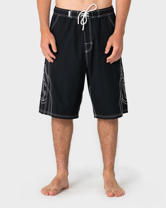 man-wearing-tombstones-hybrid-waist-boardshort-in-black