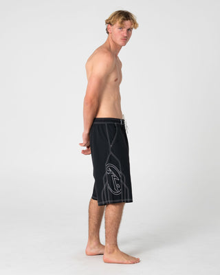 Man wearing Tombstones Hybrid Waist Boardshort in Black