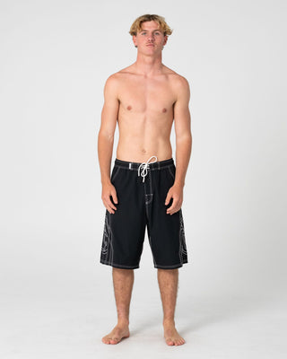 Man wearing Tombstones Hybrid Waist Boardshort in Black