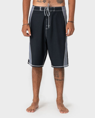 Man wearing Cybernate Fixed Waist Boardshort in Black Grey