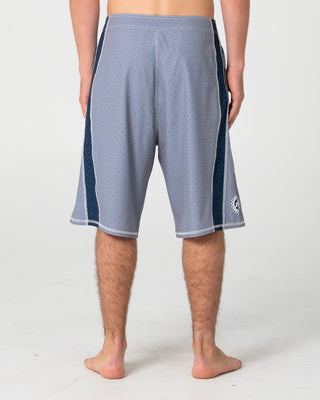 Man wearing Cybernate Fixed Waist Boardshort in Stone Grey