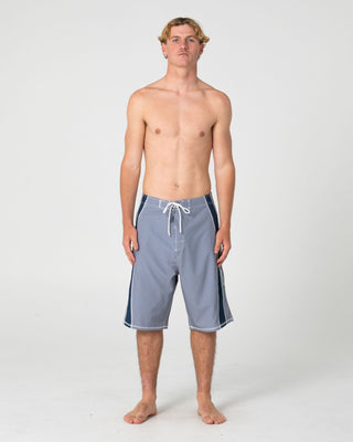 Man wearing Cybernate Fixed Waist Boardshort in Stone Grey