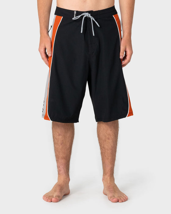 man-wearing-power-wing-fixed-waist-boardshort-in-black