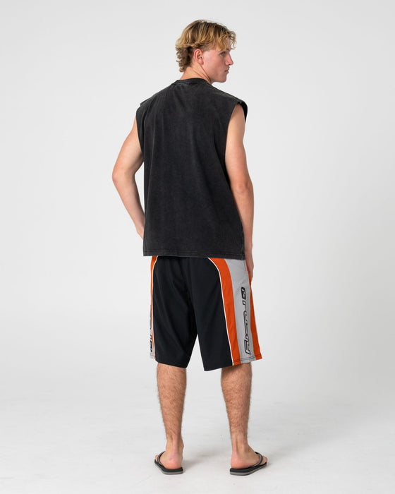 man-wearing-power-wing-fixed-waist-boardshort-in-black