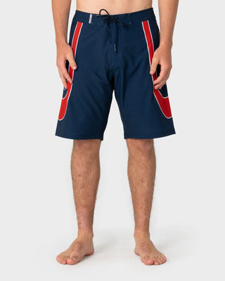 Man wearing Charger Fixed Waist Boardshort in Navy Blue 1