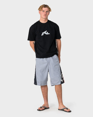 Man wearing Carnage Hybrid Waist Boardshort in Stone Grey