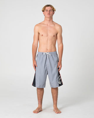 Man wearing Carnage Hybrid Waist Boardshort in Stone Grey