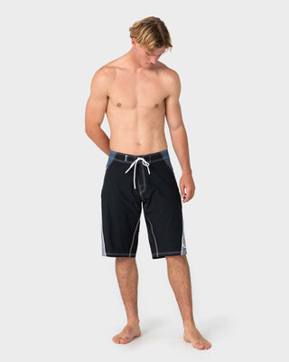 Man wearing Sandglass Fixed Waist Boardshort in Black