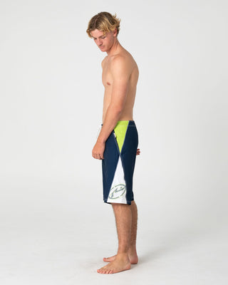 Man wearing Sandglass Fixed Waist Boardshort in Navy Blue 1