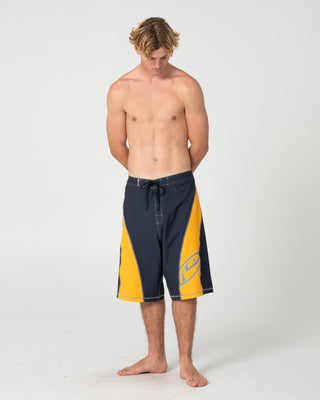 Man wearing Tribalay Fixed Waist Boardshort in Coal