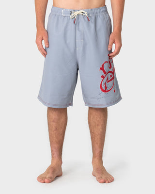 Man wearing Ceathair Hybrid Waist Boardshort in Stone Grey