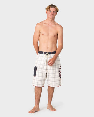 Man wearing Scribbla Fixed Waist Boardshort in Cream