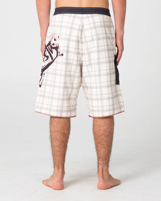 Man wearing Scribbla Fixed Waist Boardshort in Cream