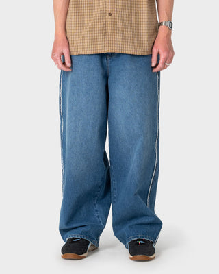 Man wearing Flip Daddy Loaded Jean in Blasted Middy Blue