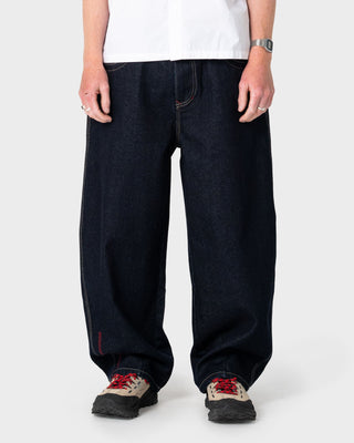 Man wearing Boneyard 2.0 Cacoon Jean in Raw Dawg Blue