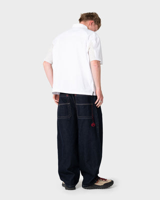 Man wearing Boneyard 2.0 Cacoon Jean in Raw Dawg Blue