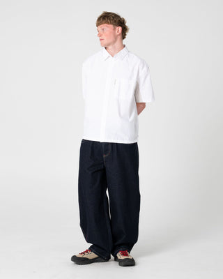 Man wearing Boneyard 2.0 Cacoon Jean in Raw Dawg Blue